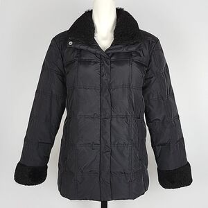 Nuage Women's Down Black Quilted Winter Coat Faux Fur Collar Cuffs Size Large